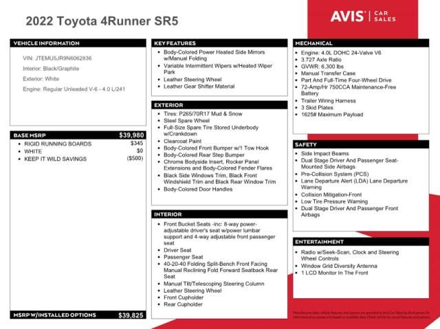 2022 Toyota 4runner SR5/SR5 Premium