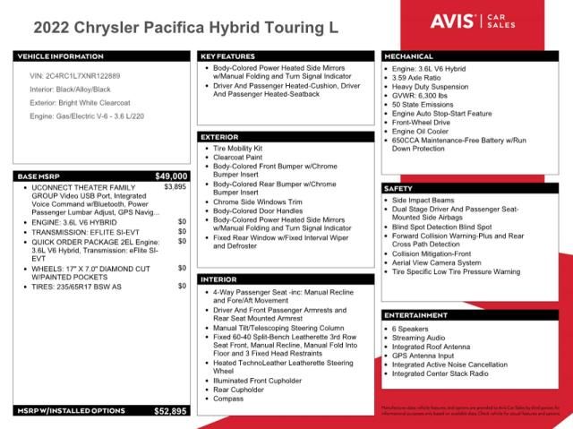 2022 Chrysler Pacifica Hybrid Touring L