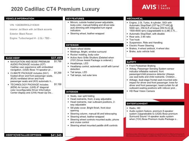 2020 Cadillac CT4 Premium Luxury