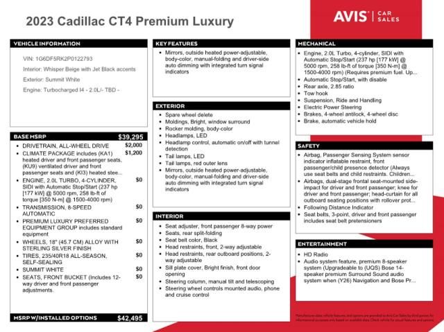 2023 Cadillac CT4 Premium Luxury