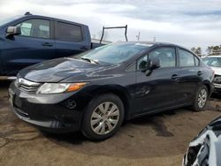 Salvage cars for sale at New Britain, CT auction: 2012 Honda Civic LX