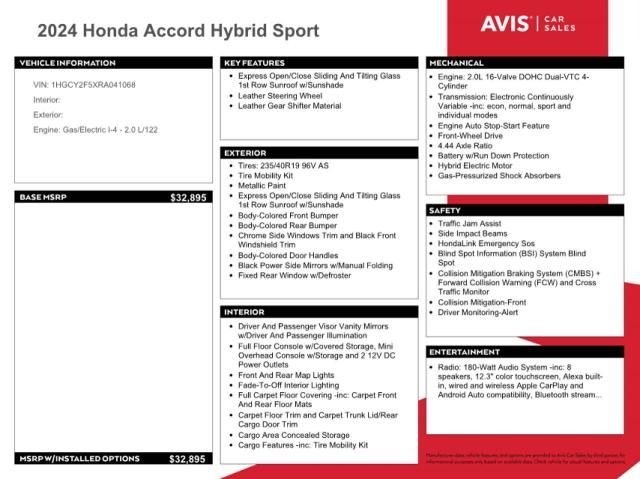 2024 Honda Accord Hybrid Sport