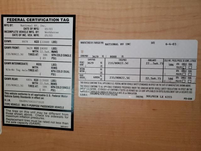 2003 Workhorse Custom Chassis Motorhome Chassis W22