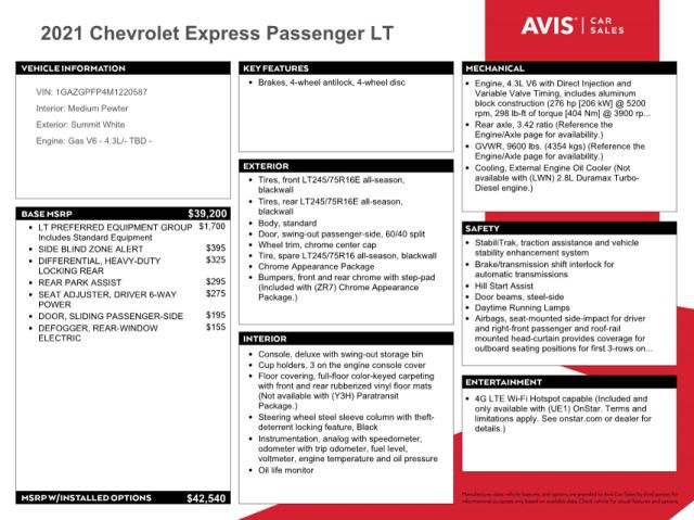 2021 Chevrolet Express G3500 LT
