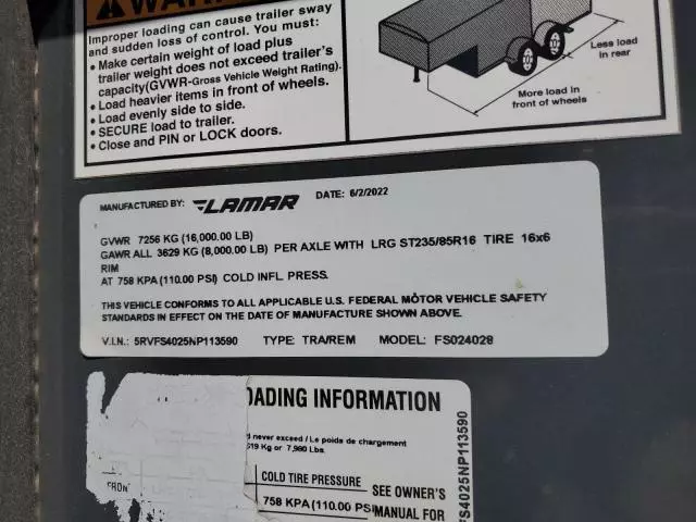 2022 Lamar FS024028 Equipment Trailer