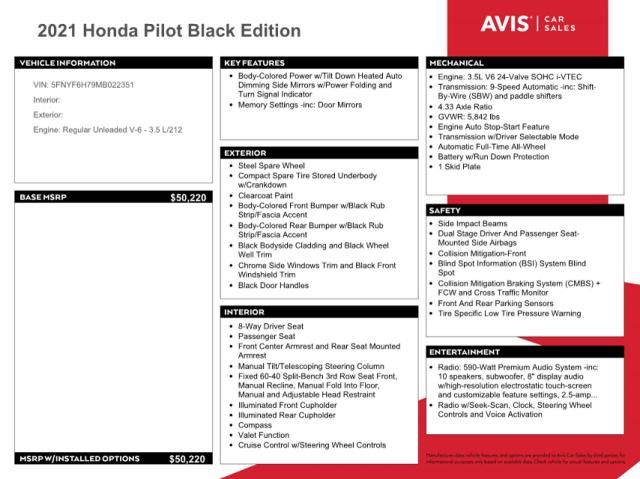 2021 Honda Pilot Black