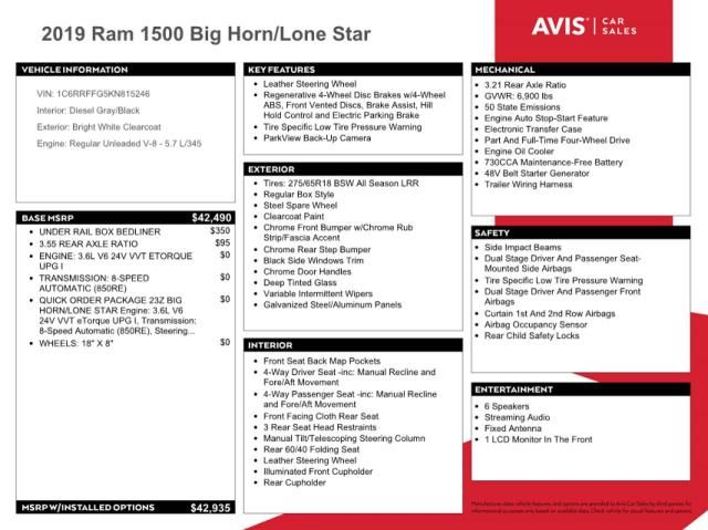 2019 Dodge RAM 1500 BIG HORN/LONE Star