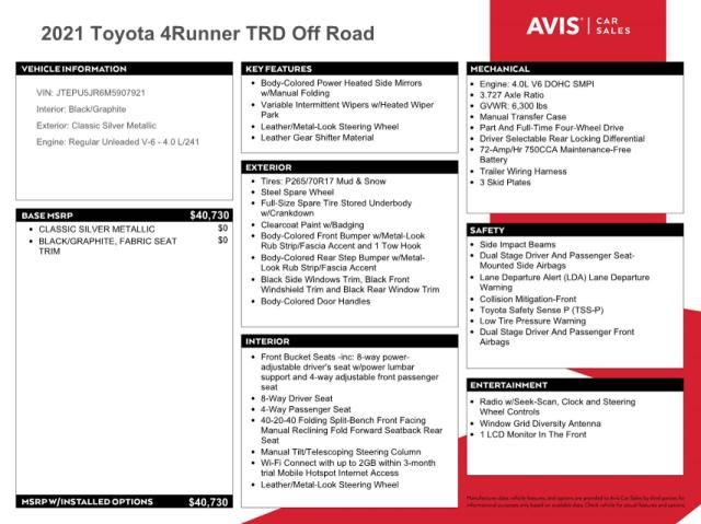 2021 Toyota 4runner SR5/SR5 Premium