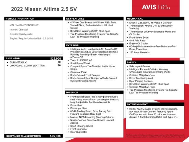 2022 Nissan Altima SV