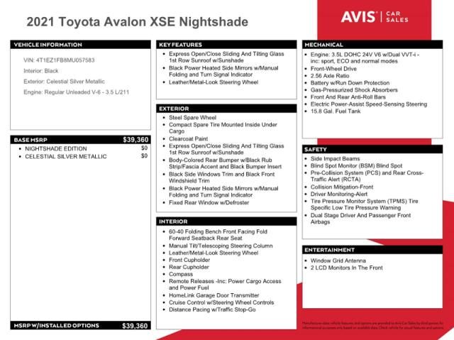 2021 Toyota Avalon Night Shade