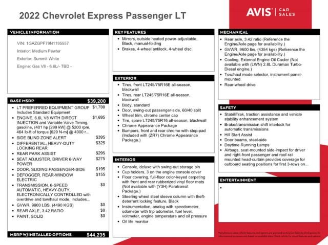 2022 Chevrolet Express G3500 LT
