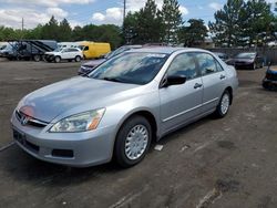 Honda Vehiculos salvage en venta: 2007 Honda Accord Value