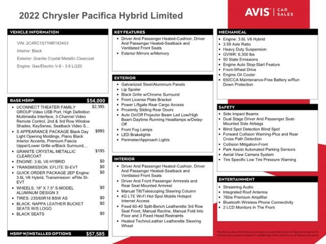 2022 Chrysler Pacifica Hybrid Limited