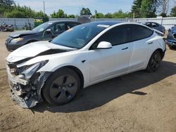 Salvage cars for sale from Copart Bowmanville, ON: 2022 Tesla Model 3