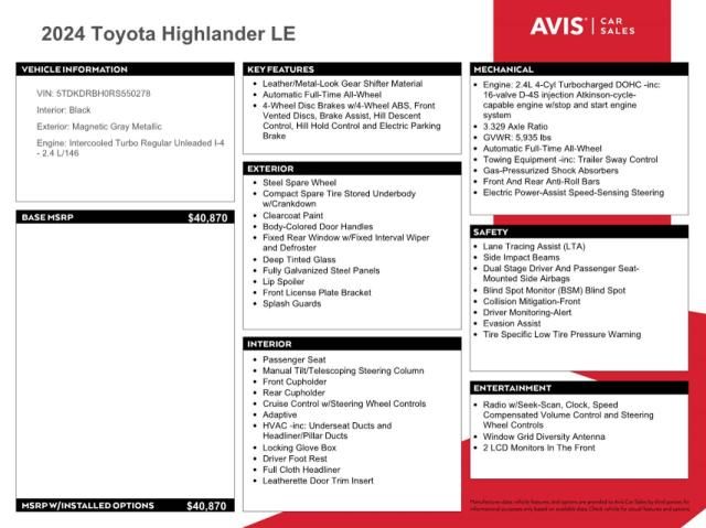 2024 Toyota Highlander LE