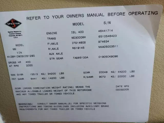 2005 Spartan Motors Motorhome 4VZ