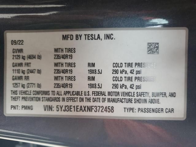 2022 Tesla Model 3