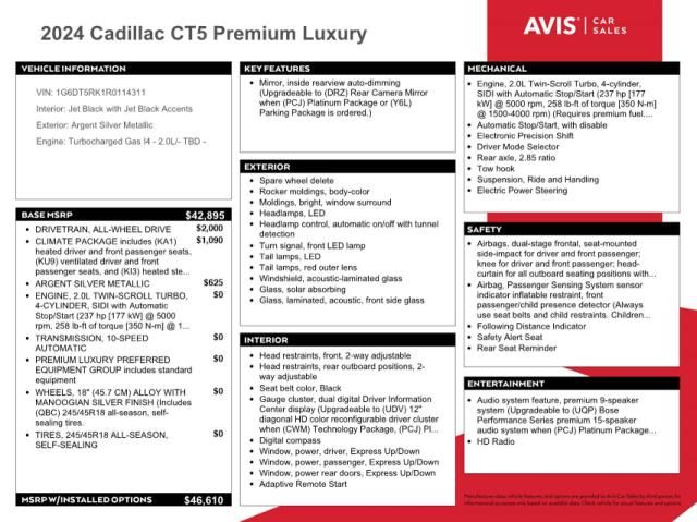 2024 Cadillac CT5 Premium Luxury