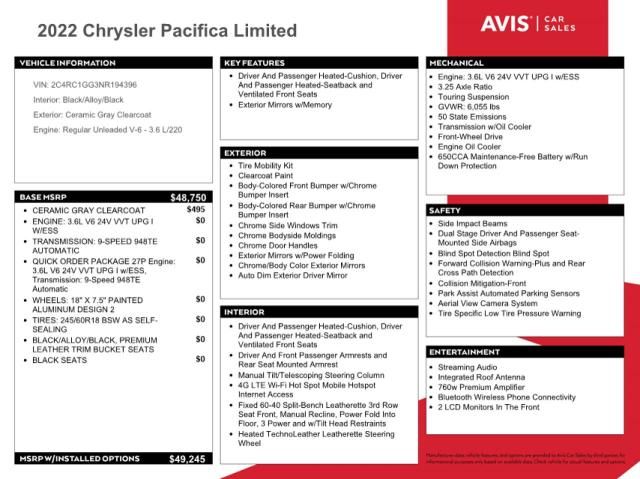 2022 Chrysler Pacifica Limited