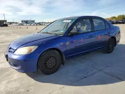 Salvage cars for sale at Grand Prairie, TX auction: 2005 Honda Civic DX VP