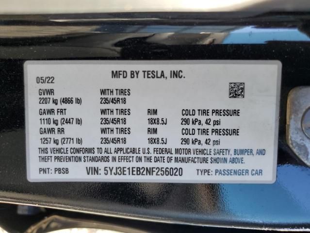 2022 Tesla Model 3