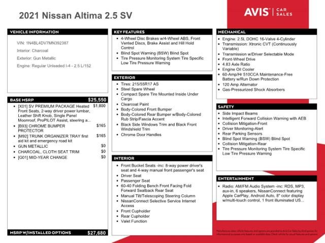 2021 Nissan Altima SV