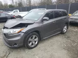 Salvage cars for sale at Waldorf, MD auction: 2015 Toyota Highlander Limited